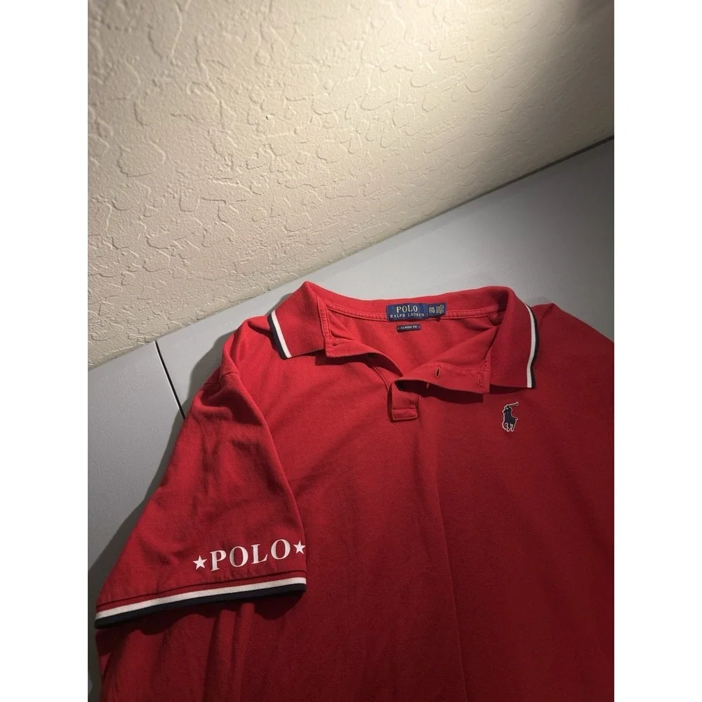 Polo‎ Ralph Lauren Polo Shirt Spelled Out Sleeve Collar Red XXL